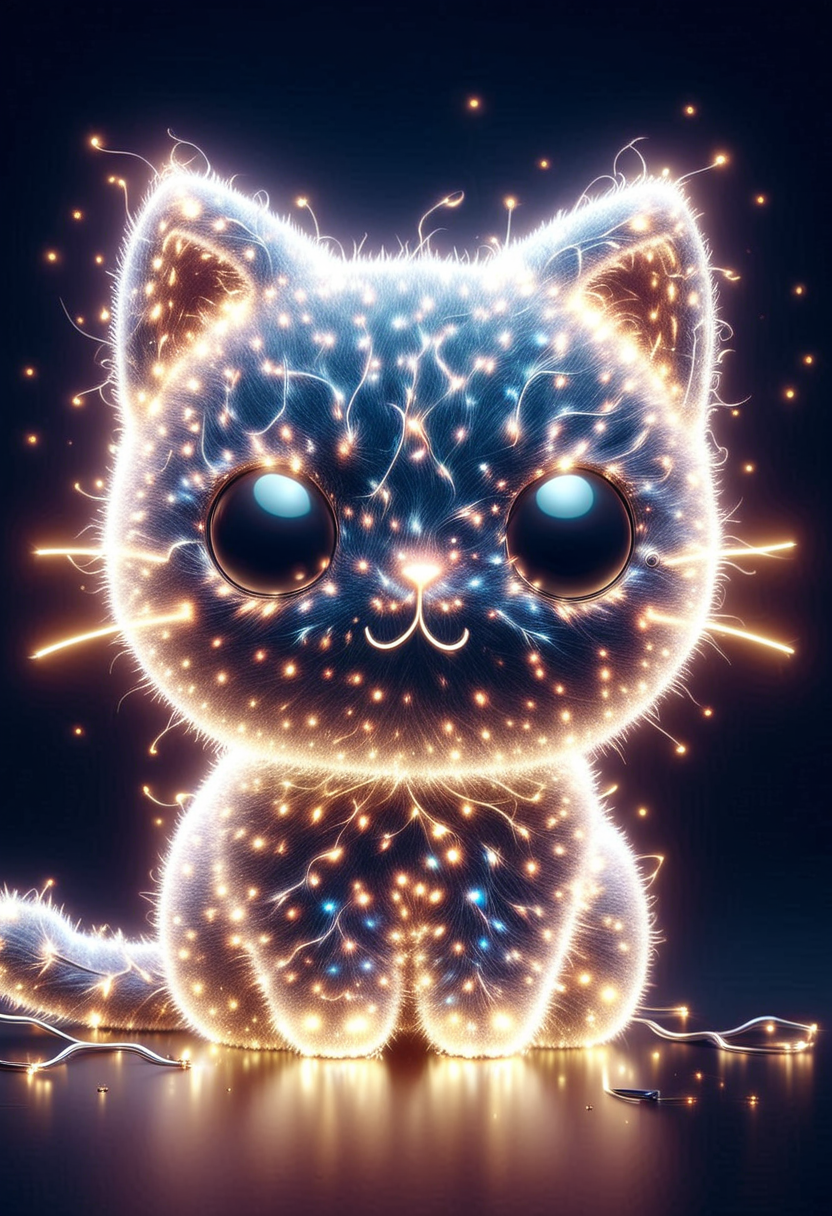 3N3RGY, cute cat made of electricity and sparkle, ,Masterpiece,best quality, raw photo, realistic, very aesthetic