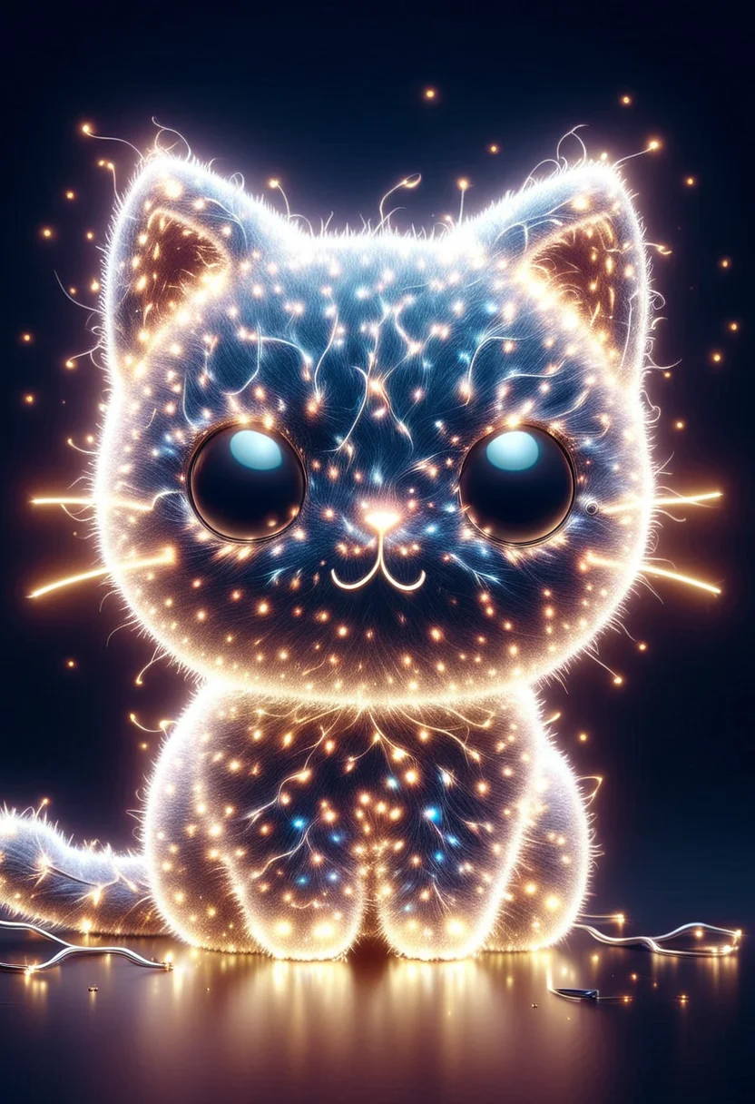 3N3RGY, cute cat made of electricity and sparkle, ,Masterpiece,best quality, raw photo, realistic, very aesthetic