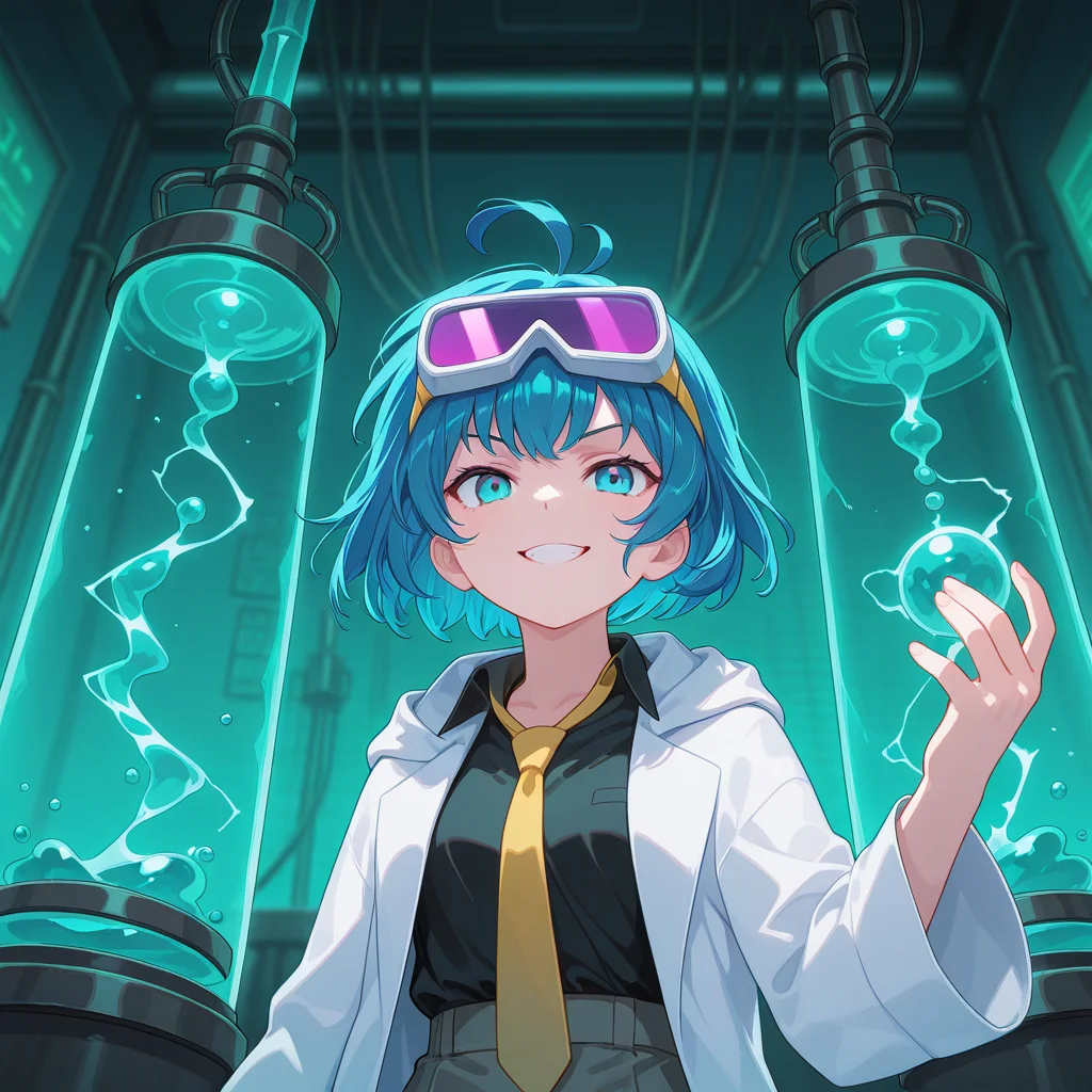 deep contrast, luminous lighting, cinematic ambiance, best quality, colorful, masterpiece, detailed_background, ethereal glow,
<lora:sk-alchemist-v2-09:0.7> sk-aellie, 1girl, blue hair, (young), blue eyes, upper body, from below, cocked eyebrow, expressions,
yellow necktie, white lab_coat, black shirt
BREAK
mad_scientist, laboratory, water_tank, experimental_creature, glowing_liquid, eerie_lighting, science_equipment, long_lab_coat, wild_hair, goggles_on_head, evil_grin, test_subject, tubes, cables, electricity