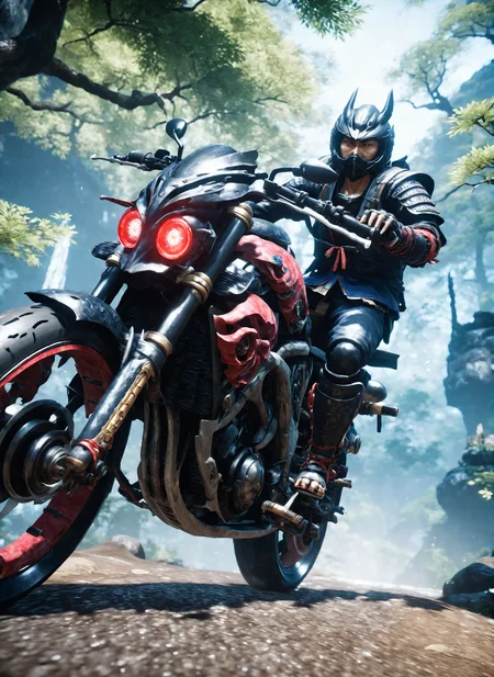 yokai motorbike, in the style of niohxl <lora:niohxl-step00000300:0.85>,masterpiece,8k,cinematic,epic