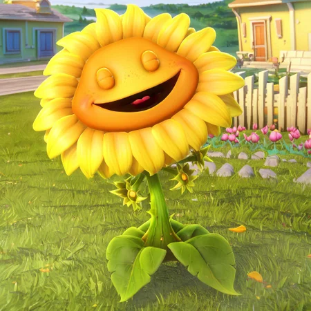score_9, score_8_up, score_7_up, BREAK, 3d, sunflowergw, sunflower, 1girl, flower, flower girl, plant, flora fauna, yellow face, orange petals, green body, freckles, eyes closed, smile, open mouth, laughing, outdoors, grass