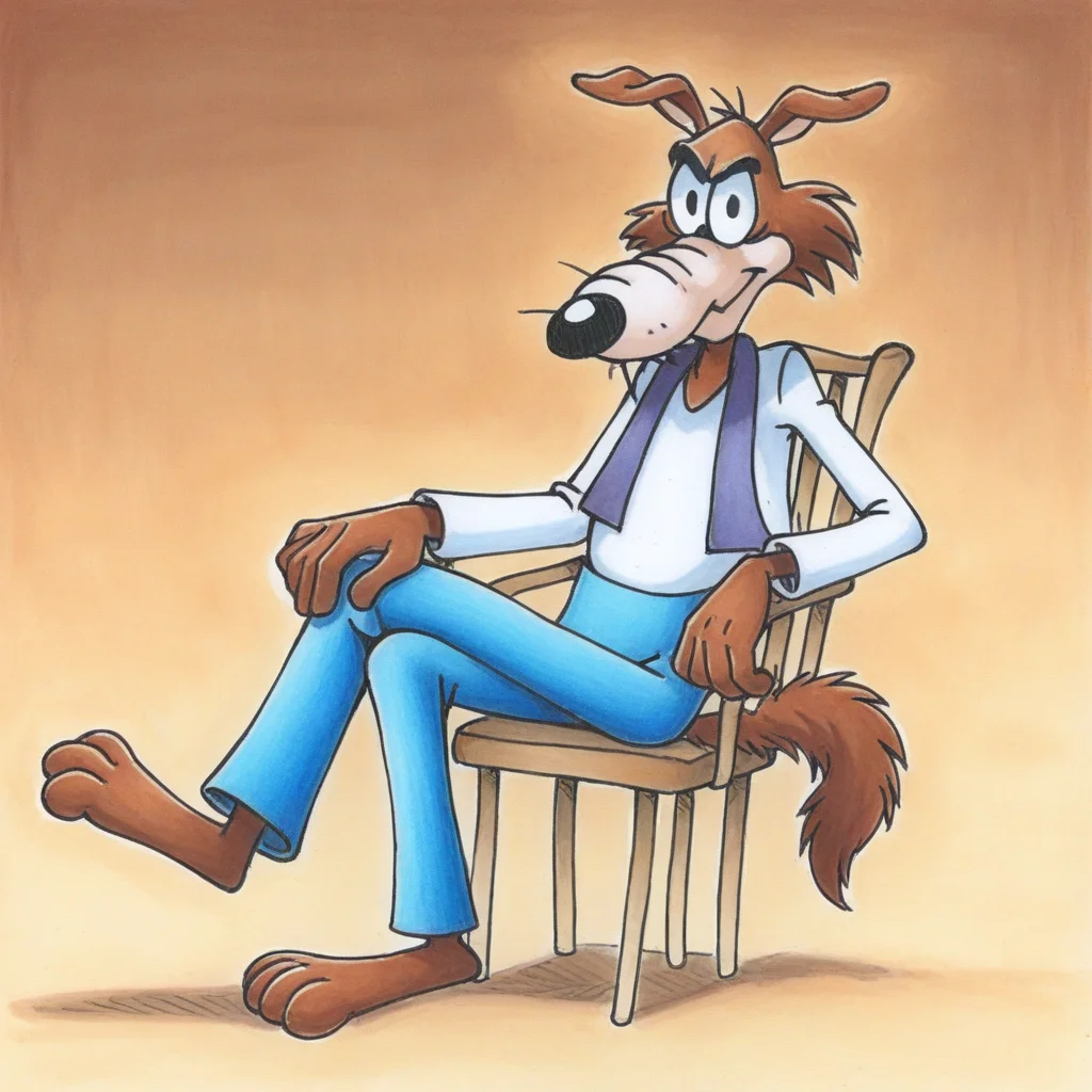 sitting, crossed legs, furry male, wilford wolf, standing, Sitting, black eyes, barefoot, body fur, Chair, traditional media, male focus, Lying