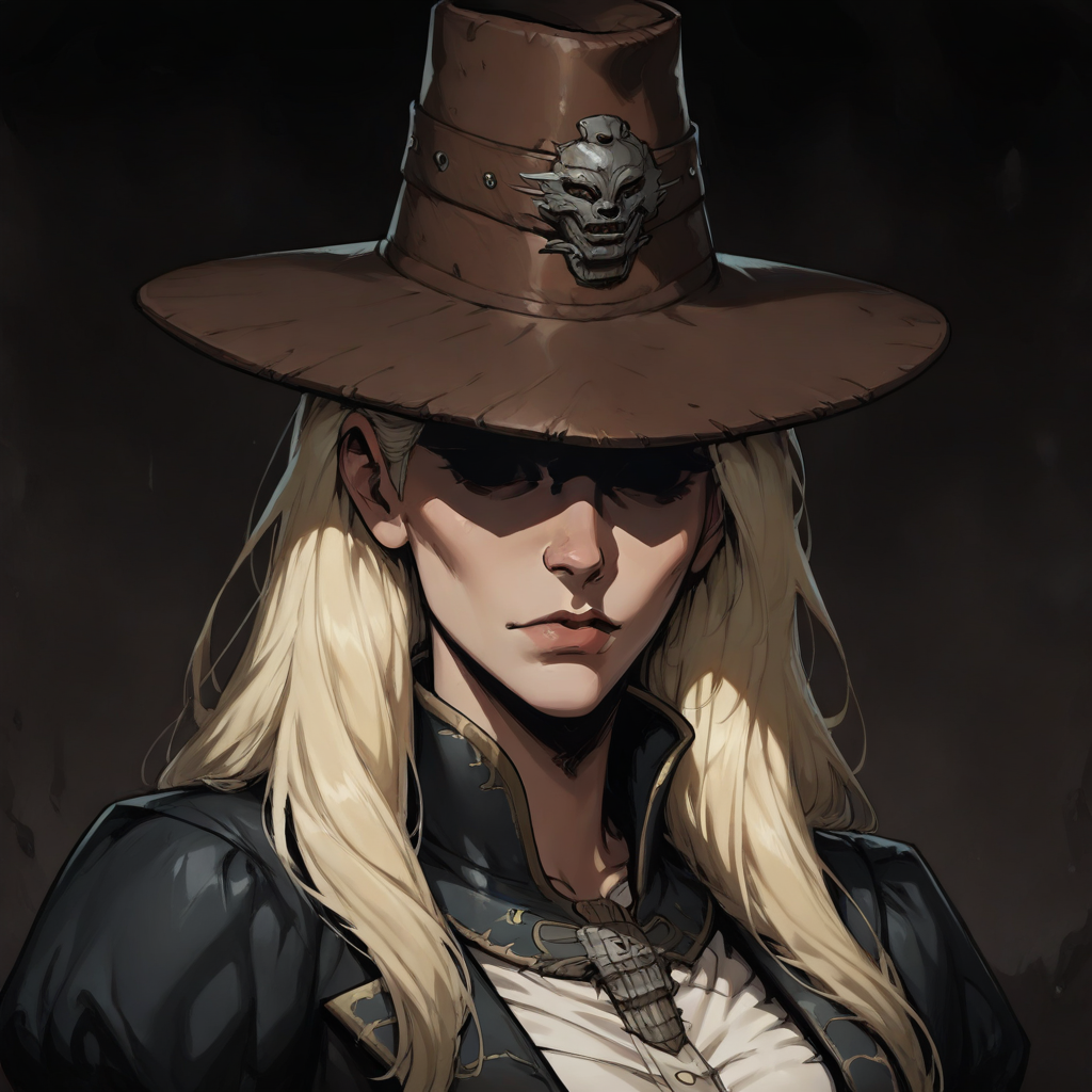 masterpiece, best quality, newest, absurdres, highres, anime, anime style, 1girl, GRDD-V1.1, hat, blonde, blonde hair, long hair, leather jacket, jacket, black eyes, shaded eyes,