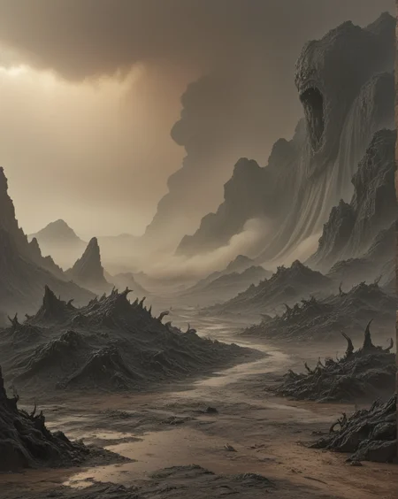 dark fantasy landscape Obsidian lava field glass demon gardens,Dust storm: Haboob wall advancing like apocalyptic bronze curtain,
random pilgrims in landcscape,
<lora:ral-dark-fantasy-il:0.12> dark fantasy, eldritch horror, mythology, apocalyptic
<lora:extremely_detailed:0.8> extremely detailed,
<lora:DetailMaximizer:0.3>,
<lora:Dream Scenery XL:0.8> Dream Scenery,
<lora:add-detail-xl:0.3>,
detailxl