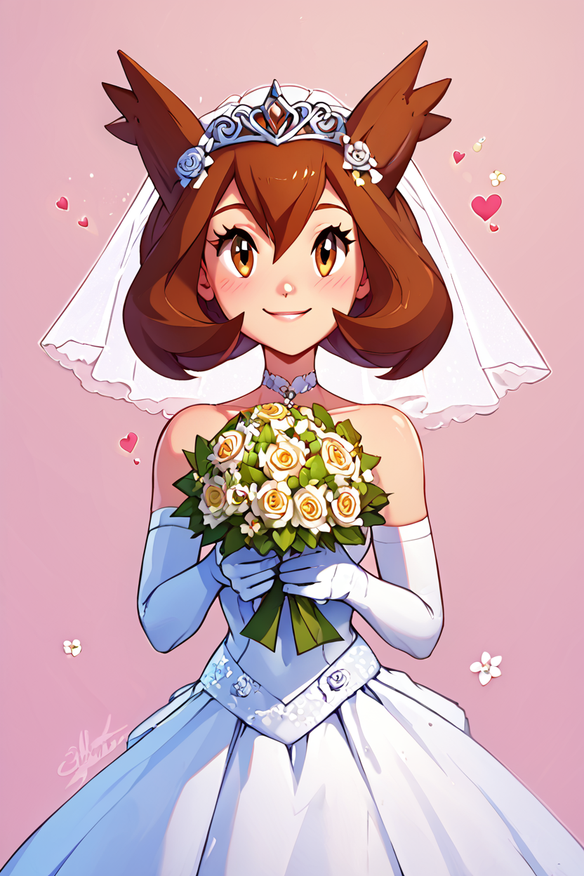 score_9, score_8_up, score_8, medium breasts, (curvy), cute, eyelashes,       BREAK, , zzBianca, brown hair, brown eyes, medium hair, hair between eyes,  <lora:Bianca_PokemonHeroes_PDXL_v2:0.7>,, BREAK, smile, looking at viewer,  bride, wedding dress, bridal veil, strapless dress, elbow gloves,  holding bouquet,  hearts, white outline, cowboy shot, embedding:zPDXL, Expressiveh,  <lora:CatalystStylePDXL:0.5>,  <lora:LFashionPDXL:1>,  <lora:Uncensored_PonyXL_cpt_v02.09:0.4>,  <lora:Expressive_H-000001:0.4>,