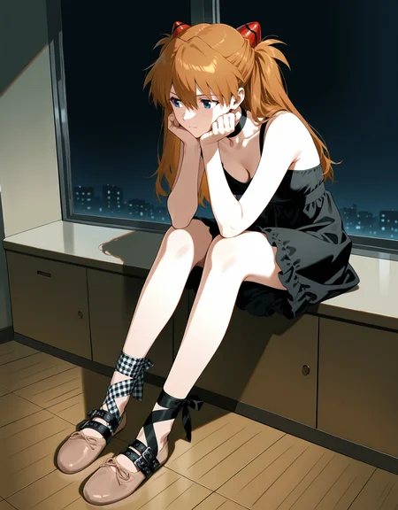 masterpiece,best quality,very aesthetic,huge filesize,zPDXL,anime coloring,(realistic:0.8),
skinny,1girl,flat_shoes,ribbon leg,office,<lora:miumiuV2-000018>,skindentation,metalinu,ribbon,ankle ribbon,souryuu asuka langley,black dress,(ballet slippers:0.8),(plaid ribbon:0.7),(black ribbon:0.7),(sitting:0.8),(see-through:0.8),