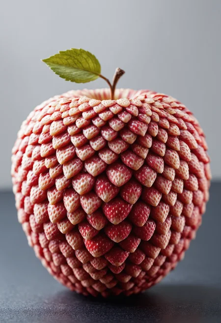 <lora:dvrscls:0.8> drvscls, an apple covered in strawberry scales