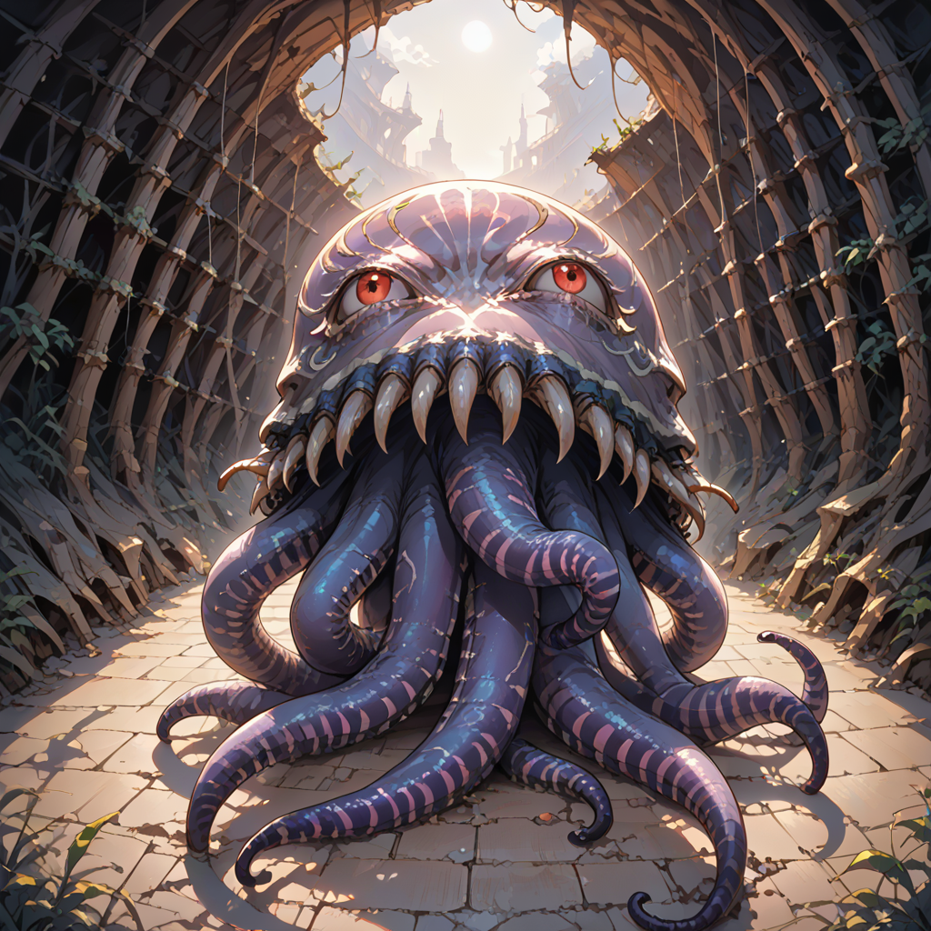 score_9, score_8_up, score_7_up, best quality, masterpiece, source_anime,  BREAK
in dark cave, 
<lora:orthros:1>orthos,  monster, tentacles, from side, <lora:add-detail-xl:1> <lora:detail_eyes:0.5>