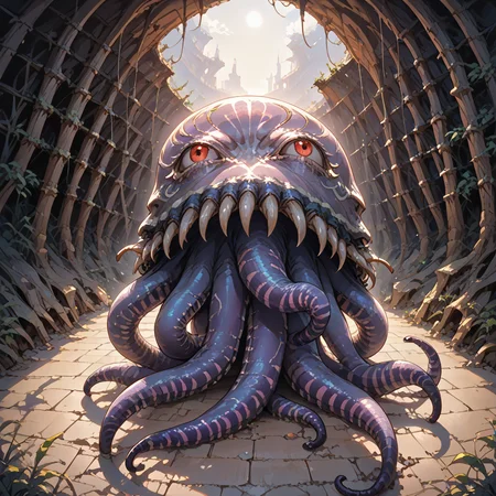 score_9, score_8_up, score_7_up, best quality, masterpiece, source_anime,  BREAK
in dark cave, 
<lora:orthros:1>orthos,  monster, tentacles, from side, <lora:add-detail-xl:1> <lora:detail_eyes:0.5>