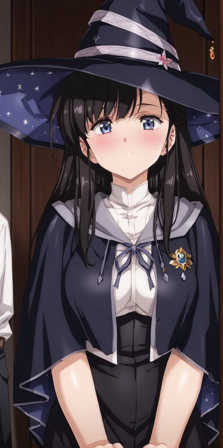 1girl, 1boy, masterpiece, highres, high quality,night, dark room,
score_9, score_8_up, score_7_up, score_6_up, source_anime,
(mature female), cowboy shot,
BREAK
indoors, (blush:2), seductive smile, smile,
covered nipples,
BREAK,
BREAK,
Mina, long hair, bangs, blue eyes, black hair, witch hat,<lora:Urushihara Satoshi_XL_PONY_V2:0.9>,<lora:WanderingWitch:0.8>