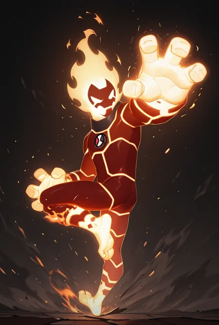 <lora:heatblast-09:1> heatblast, fire, 1boy, dynamic pose, action pose, <lora:amongus-il:1> mikus-style, masterpiece, best quality, amazing quality, very aesthetic, absurdres, newest,
