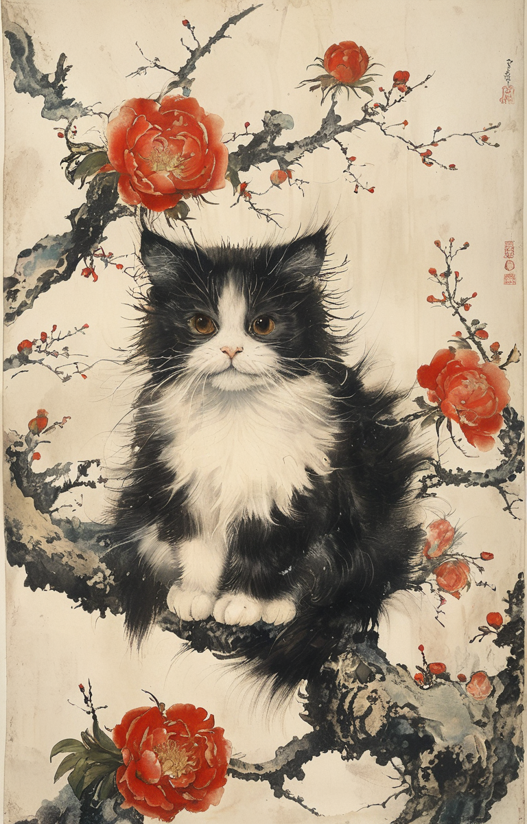 masterpiece,best quality,<lora:tbh162-sdxl:0.9>,illustration,style of Kawanabe Kyosai, animals