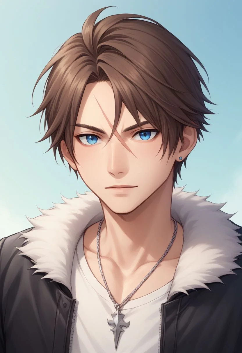 score_9, score_8_up, score_7_up, source_anime, highly detailed, 1boy, solo, skinny,
squall, 1boy, jewelry, male focus, necklace, solo, brown hair, short hair, gloves, white shirt, blue eyes, shirt, black gloves, jacket, upper body, black jacket, trim jacket, red scar, scar on face, parted bangs,
outdoor,