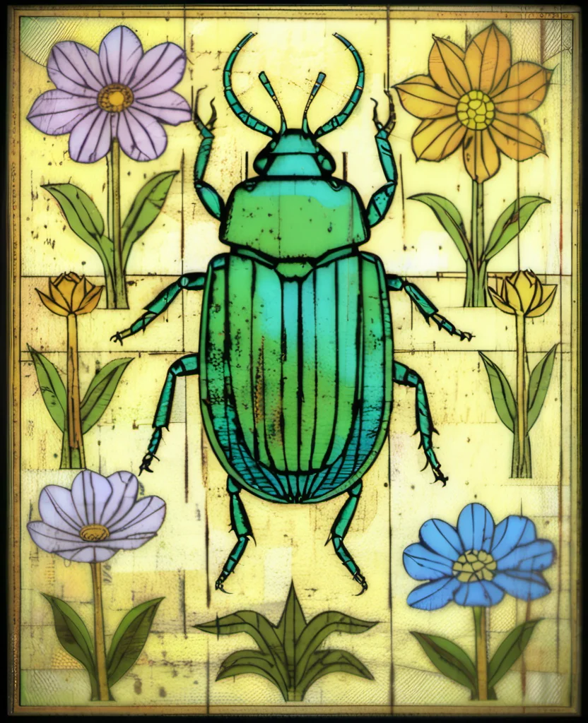 rivghn style, scarab beetle in the grass and flowers <lora:rivghnXL3-000039:1>