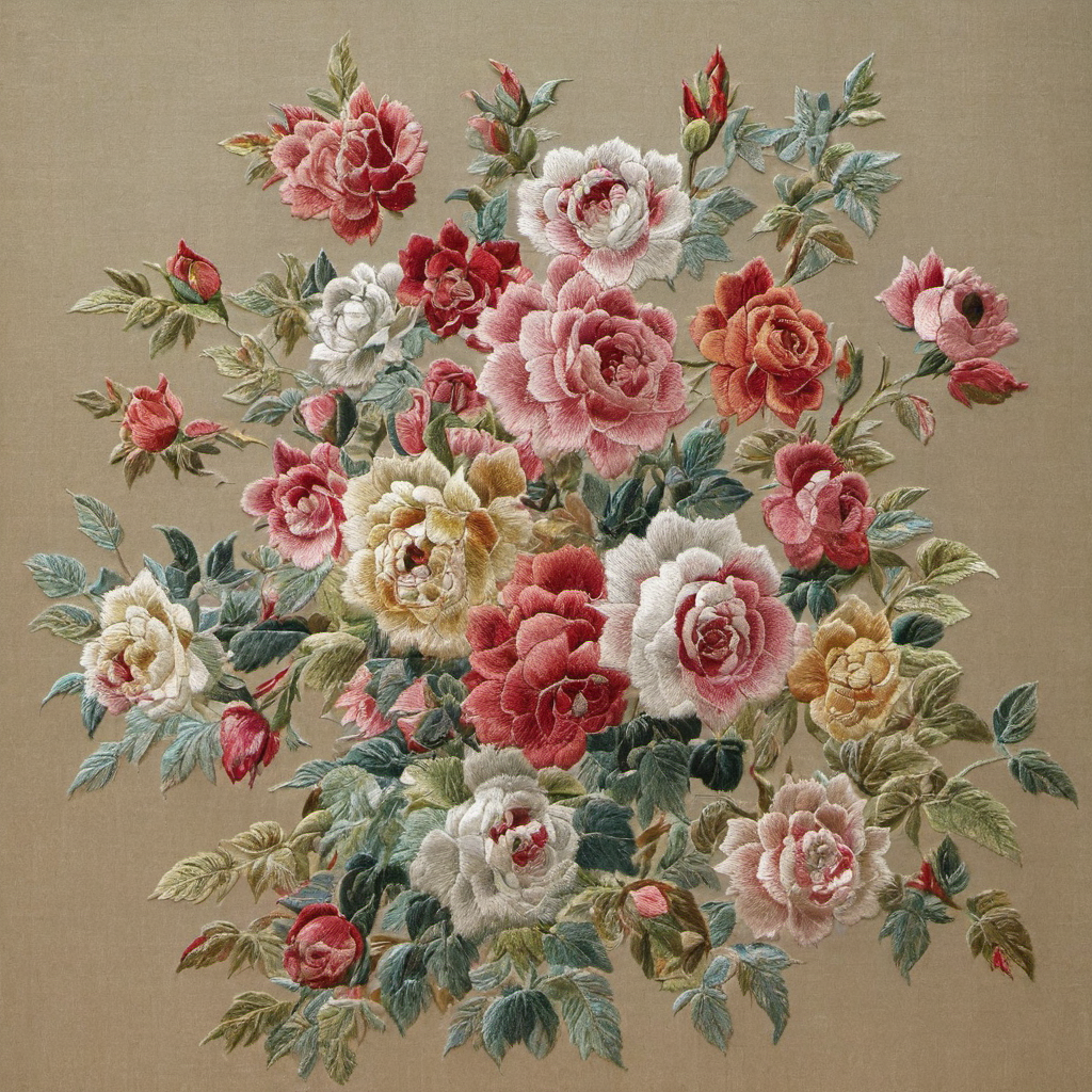 a bouquet of roses,<lora:embroid:1>,embroid