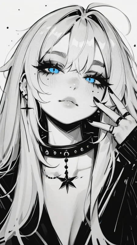 ,masterpiece,best quality,newest, <lora:Monochrome_Glamour-000009:1.0> mcglam, monochrome, 1girl, blue eyes