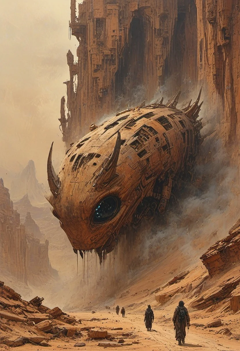 Dry riverbeds with rusting boats stand as silent monuments in a world drained of water. The composition includes futuristic crystal skyscraper towering in the sky, looking down on a suspended mid-air jet. create a sense of whimsy and mystery, evoking a cartoonish in a desert, Japanese animation, Skeletal survivors, their bodies wasted by thirst and hunger, wander through the dust panoramic, engagement that reaches across a digital landscape. the bridge cybergoth fashion dog accounts for a small part of the picture, existences in the background, towering mountains loom, all interwoven to create a sense of rhythm and flow.