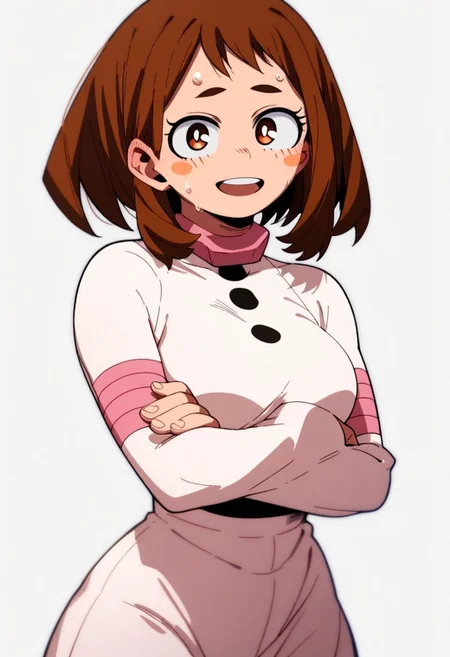 score_9, score_8_up, score_7_up , 1girl, 1girl, mosaic censoring, smile, slight seductive pose,, medium breasts, sweating, breasts,, long skirt, 1girl, solo focus, Upper body, crossed arm,
ochako_uraraka, 1girl, score_9, score_8_up, score_7_up, brown hair, brown eyes, white pupil, blush stickers, bodysuit, simple background, solo focus,perfect body, curvey, thick waist, thick body, skin tight dress, , front view, front focys, looking at viewer, seductive expression, slightly open mouth, smile, ANIMESTYLE
