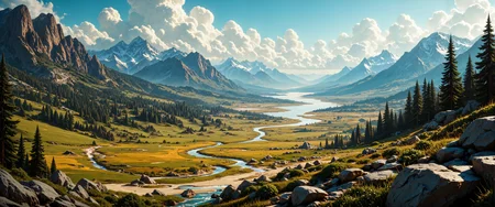 A breathtaking fusion of diverse landscapes: lush forest glades, shimmering coastal shores, expansive desert dunes, towering mountain ranges, and serene valley vistas. Intricate sweeping aerial views, intimate close-ups of dew-kissed petals, captivating eye-level studies of textured bark and winding riverbeds, dramatic low-angle captures of rugged cliffs, and dynamic tracking shots through vibrant meadows. Masterful 8k clarity, masterpiece quality, and hyper-detailed natural textures combine with luminous sunlight, diffused shadows, and realistic gradients to evoke a timeless, atmospheric spectacle. Vivid color palettes, fine details, and refined spatial composition imbue the scene with intricate natural patterns and evocative ambient elegance, celebrating Earthâs multifaceted biomes with unparalleled precision and surreal yet organic harmony. <lora:FluxMythG0thicL1nes:0.5> <lora:CPA:0.1> <lora:FluxMythAn1meL1nes:0.8> <lora:bm-goth_epoch_1:0.5> <lora:flux_dev:1>