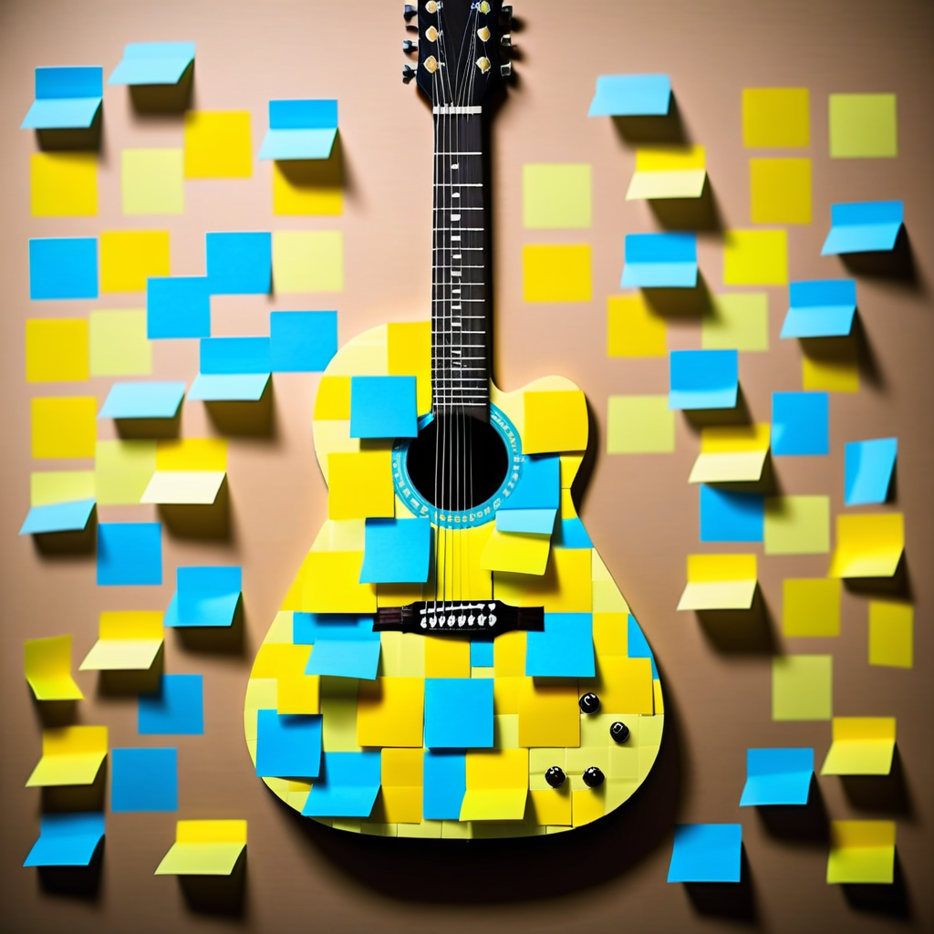 a guitar made out of Jed-StickyN  <lora:StickyNotesStyle-000007:0.7>