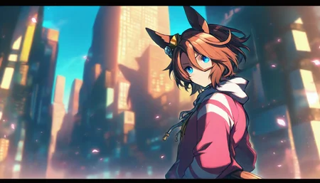 REMEMX,takatsuki ichi,narita taishin \(umamusume\)umamusume,1girl,horse girl,horse ears,horse tail,blue eyes,hair between eyes,brown hair,short hair,long sleeves,city,<lora:REMEMXv1-000002:1>,