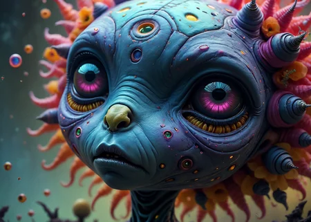 xslx, surrealism, expressive sad female alien species face, highly detailed, Hyper-Creative, soft light, electric purple, eerie, pristine, serene <lora:fx-01:1.25>  <lora:surrealism-v1:1>  <lora:alien-species:.4>