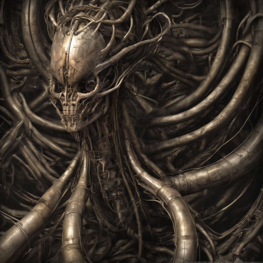 <lora:y4nn-000006:0.8>y4nn, b0dy, tubes, biomechanical, fantasy art, giger style, contorted