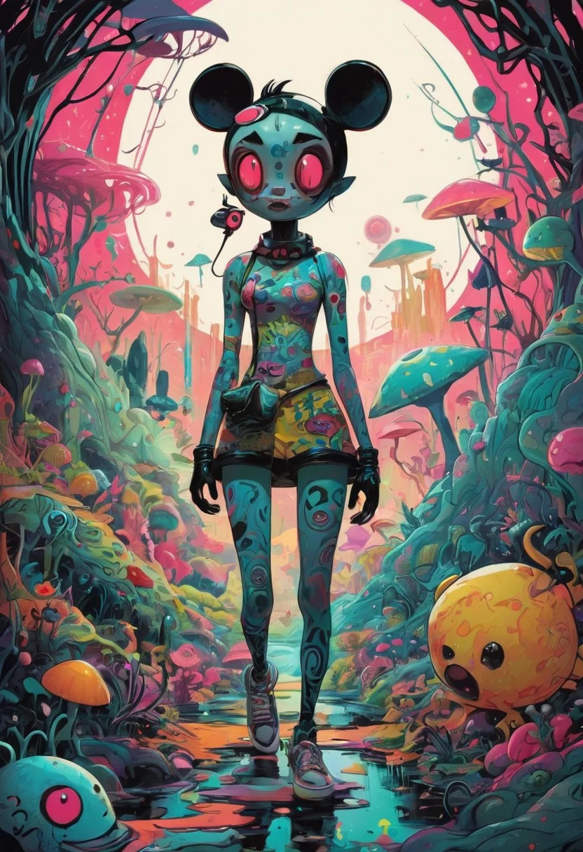 surprising translucent random unexpected inner world of LSD dream, pure creativity, trending on ArtStation, score_9, childish painterly style, modern ink, by Jamie Hewlett