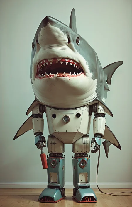 masterpiece,best quality,<lora:tbh336-sdxl:0.6>,illustration,style of massive Swedish shark portrait of Housework robots