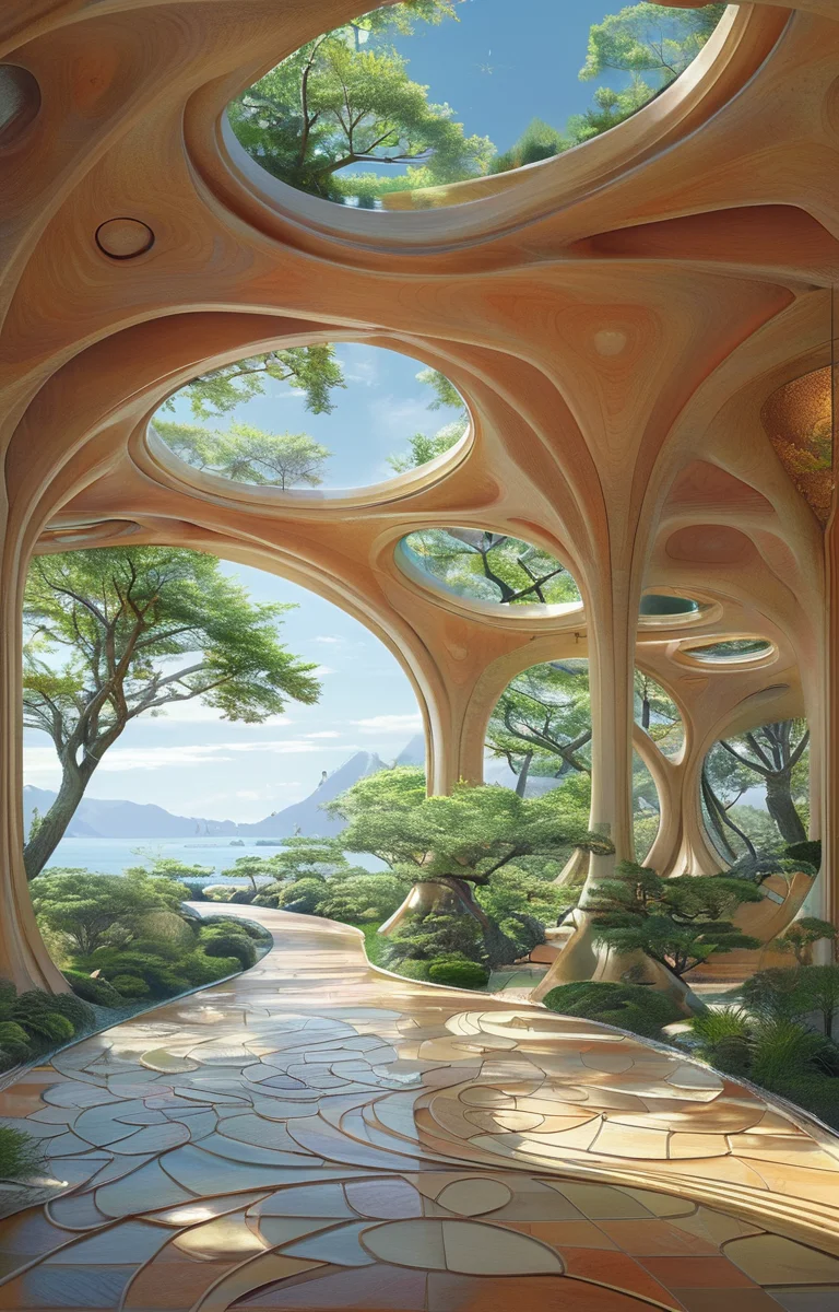 masterpiece,best quality,<lora:tbh303-sdxl:0.9>,illustration,designed by Vincent Callebaut Minimalist Japanese-inspired tea house by the sea, evoking the style of Tadao Ando
