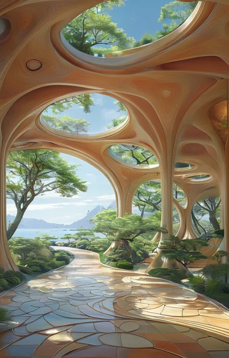 masterpiece,best quality,<lora:tbh303-sdxl:0.9>,illustration,designed by Vincent Callebaut Minimalist Japanese-inspired tea house by the sea, evoking the style of Tadao Ando