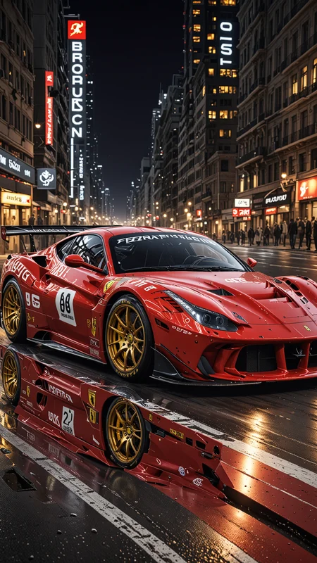 dynamic angle, masterpiece, award winning picture, Ferrari DTM car racing, at night, futuristic background, hyper detailed, intricate, poster, artstation, epic, ultra detail, intricate details, UHD (Use Dream Diffusion Secret Prompt), Hendra Data, Pandora Palette, Epic, UHD <lora:Any_Car_Detailer_-_By_DICE:0.75>