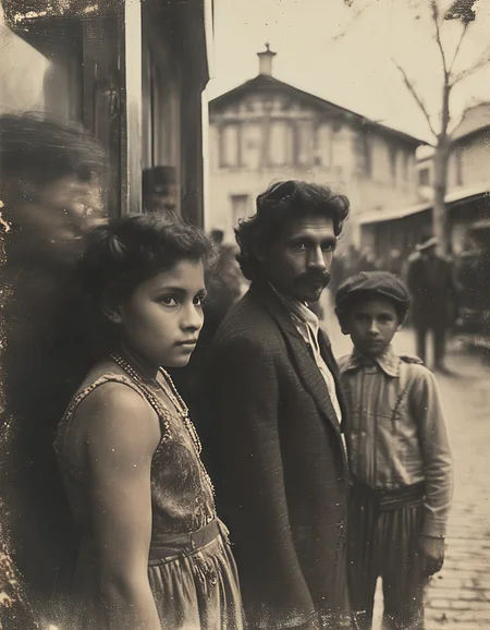 35mm vintage photo of a native american family in front of a saloon, bokeh, 4k, uhd, masterpiece