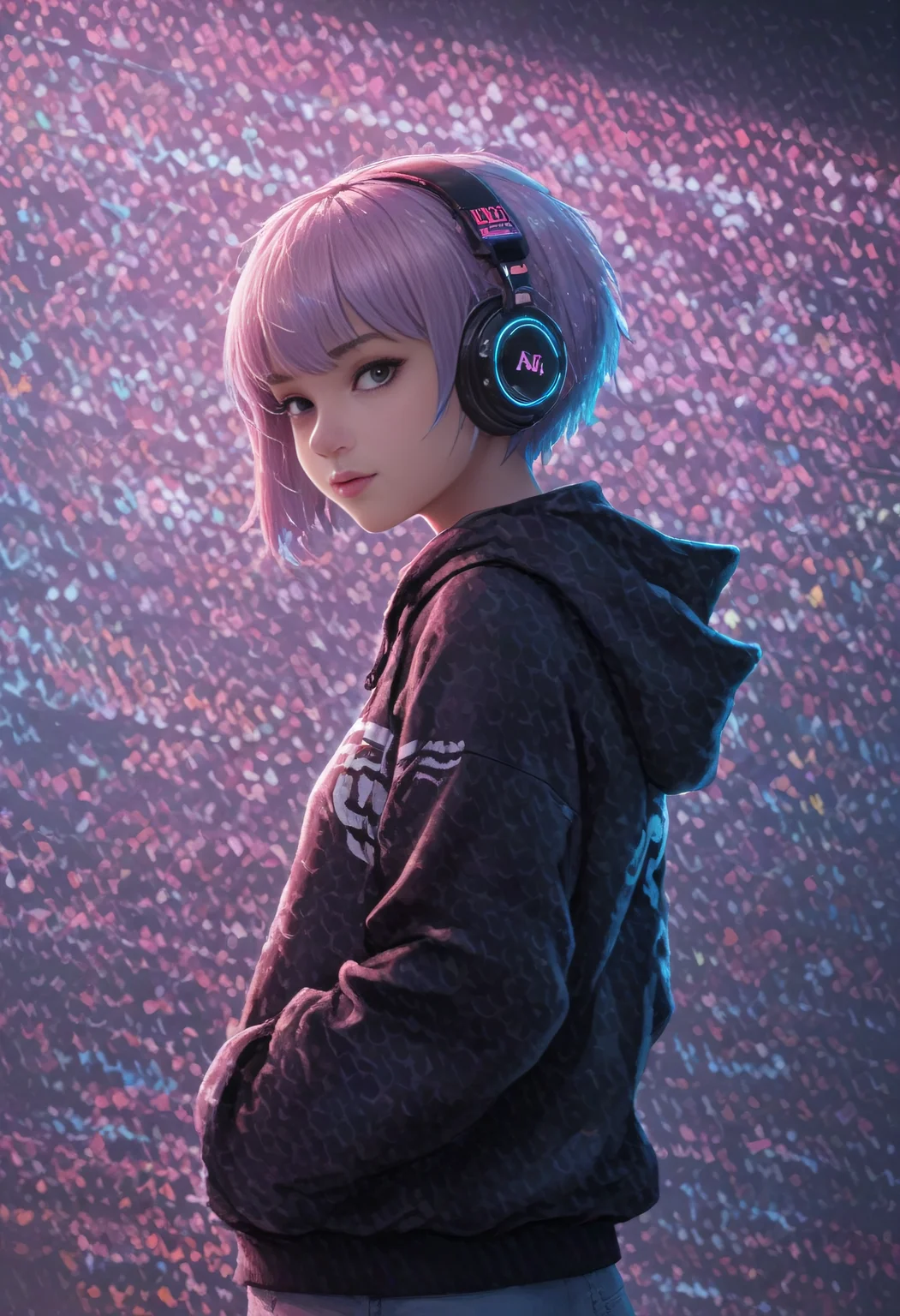 score_9, score_8_up, score_7_up, cyberspace dj club, augmented reality street artist, wearing a holo-hoodie, from the sides and on the side, headphones, short neon undercut hair, neon rim lighting,,
<lora:sdxl_lightning_8step_lora:1>,, rating_safe,