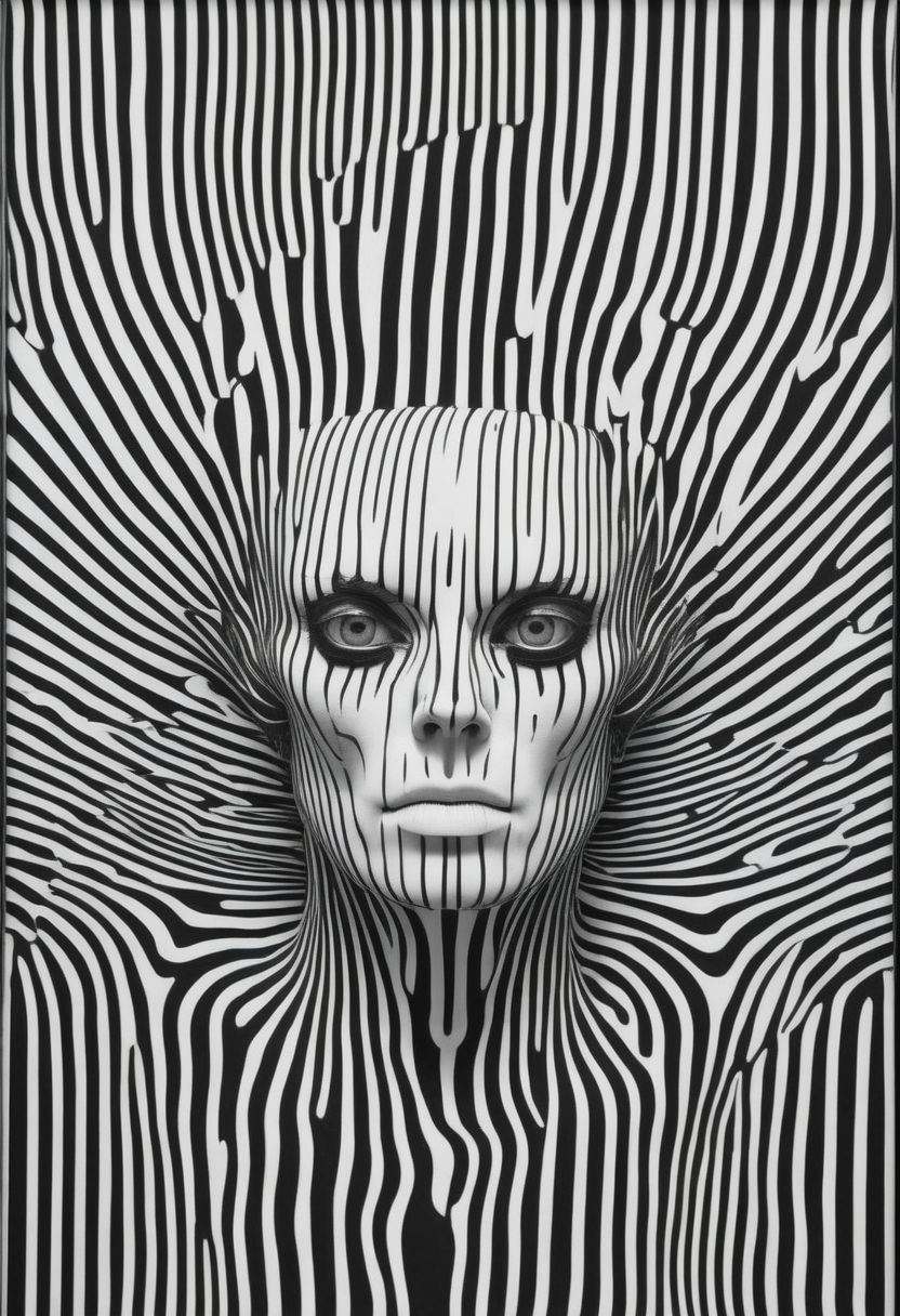 bw-grignani, surreal Alien Portrait By HR Giger embedded in perfect emphasis lines, made of Stripes, perfect bold lines,