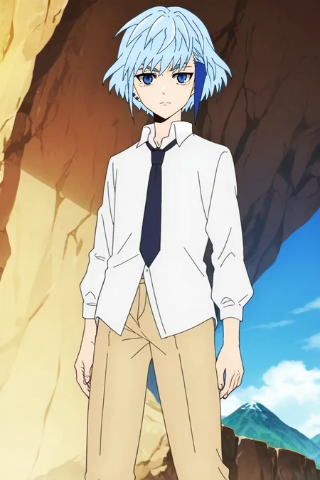 score_9, score_8_up, score_7_up, source_anime, rating_safe, intricate details, anime screencap, , official style, looking at viewer, depth of field, 1boy, solo, male focus, <lora:aguero_agnes_khun_pony:0.98>, aguero_agnes_khun, blue hair, blue eyes, short hair, , , from below, mountain, dark, knees together feet apart, tearing up, , <lora:sdxl_lightning_8step_lora:1>