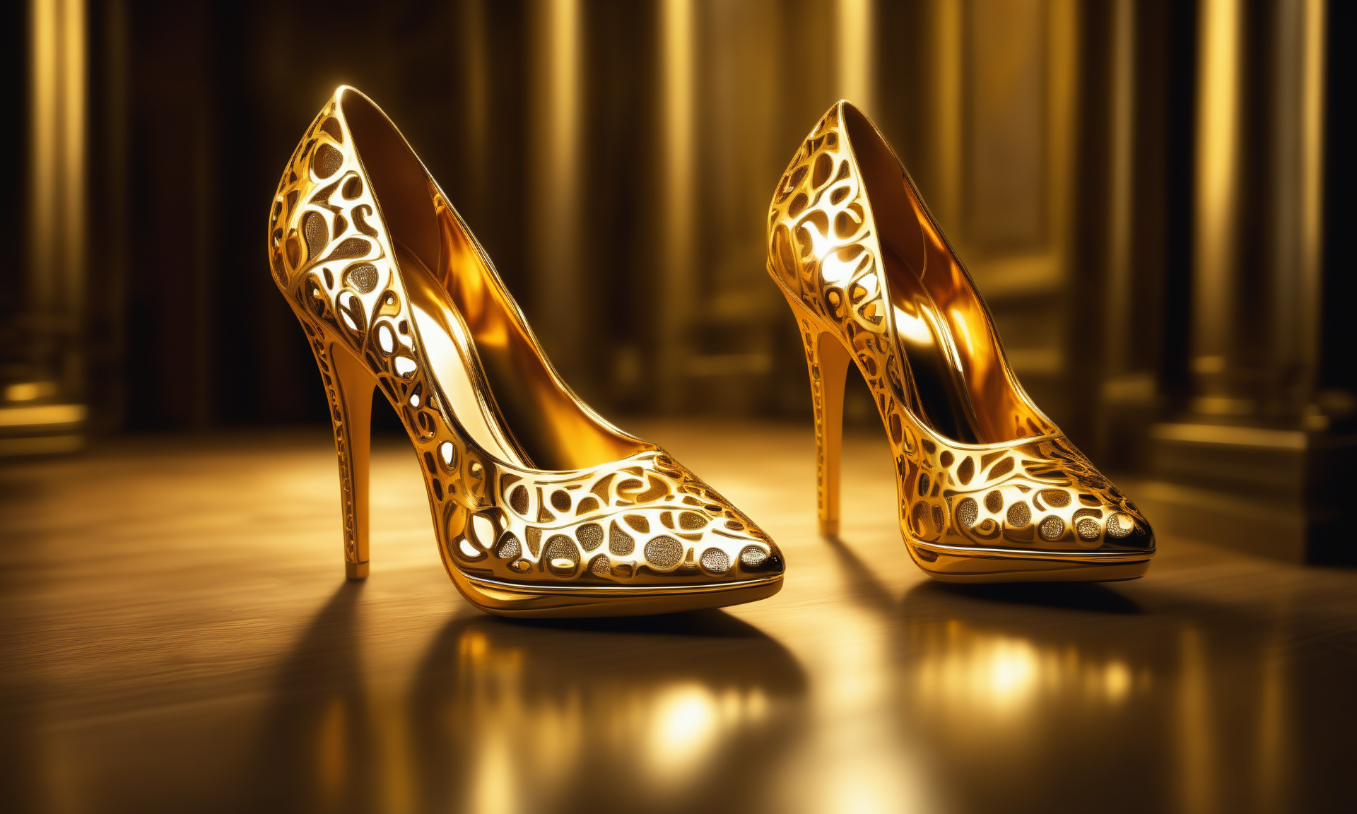 <lora:goldcarvingcd_xl-000006:0.8>,a pair of high heels statue made of golden on floor,full body,goldcarvingcd_xl,gold carving,indoors,(Unbelievable Digital Artwork:1.3),CGSociety,ArtStation,master works, emotional, harmonious, high budget, moody, epic, gorgeous, perfect lighting, realistic, photorealistic, photographic, photo (medium),real, moody lighting, volumetric lighting, reality ray tracing, 8K, HDR, UHD, masterpiece, best quality, highly detailed, high resolution, finely detail, extremely detailed, ultra detailed, wallpaper