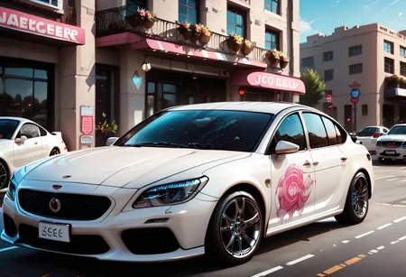 car, parked, city, score_9, score_8_up, score_7_up, score_6_up, score_5_up, score_4_up, UHD, 8K, masterpiece, detailed, ultra_high_resolution, lots of detail, OverallDetailXL, detailxl, lapping car,print car,painted car style, vehicle focus, picture of female face on the car, BlackRoseT.