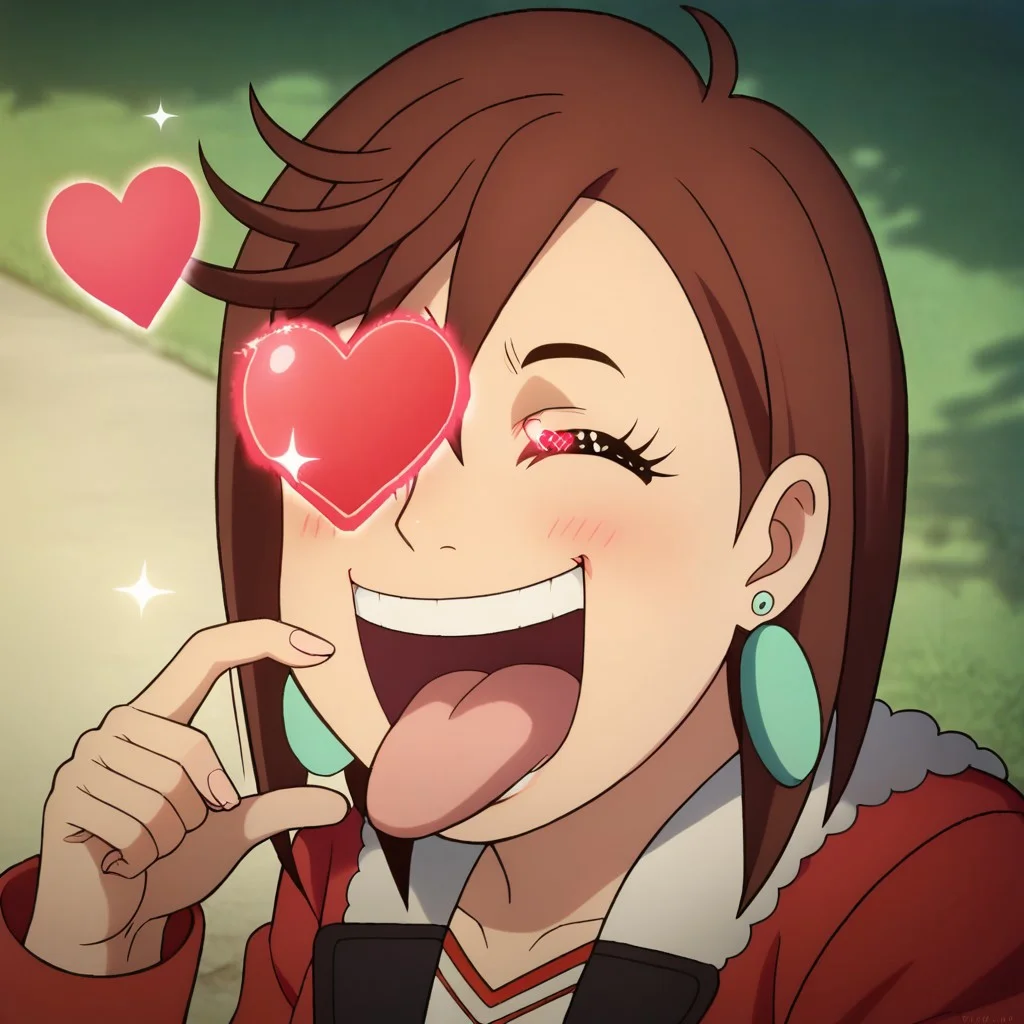 score_9, score_8_up, score_7_up, best quality, masterpiece, BREAK 1 girl, MomoEP4otfits, Momooutfit1, red jacket, white shirt, fur trim, earrings, jewelry, popping eyes, eye popping out, brown hair,
SanijSimpface, heart shaped eyes, eye-pop-out,