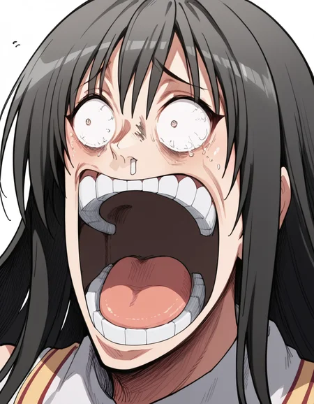score_9, score_8_up, score_7_up, source_anime, <lora:yui-kotegawa-darkness-ponyxl-lora-nochekaiser:1>, yui kotegawa, black hair, long hair, large breasts, <lora:enel-face-ponyxl-lora-nochekaiser:1> enel face, open mouth, wide-eyed, teeth, tongue,, , ,