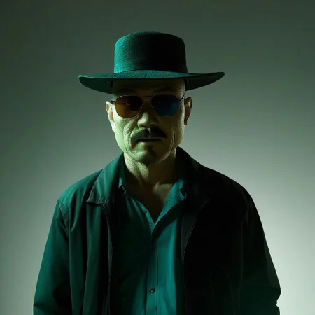 cinematic film still,
saturated colors,
negative space,
1 adult Chinese man,
(breaking bad style), face of Walter White, hat, moustache sunshades,
(solo male focus),
leading lines, ray tracing,