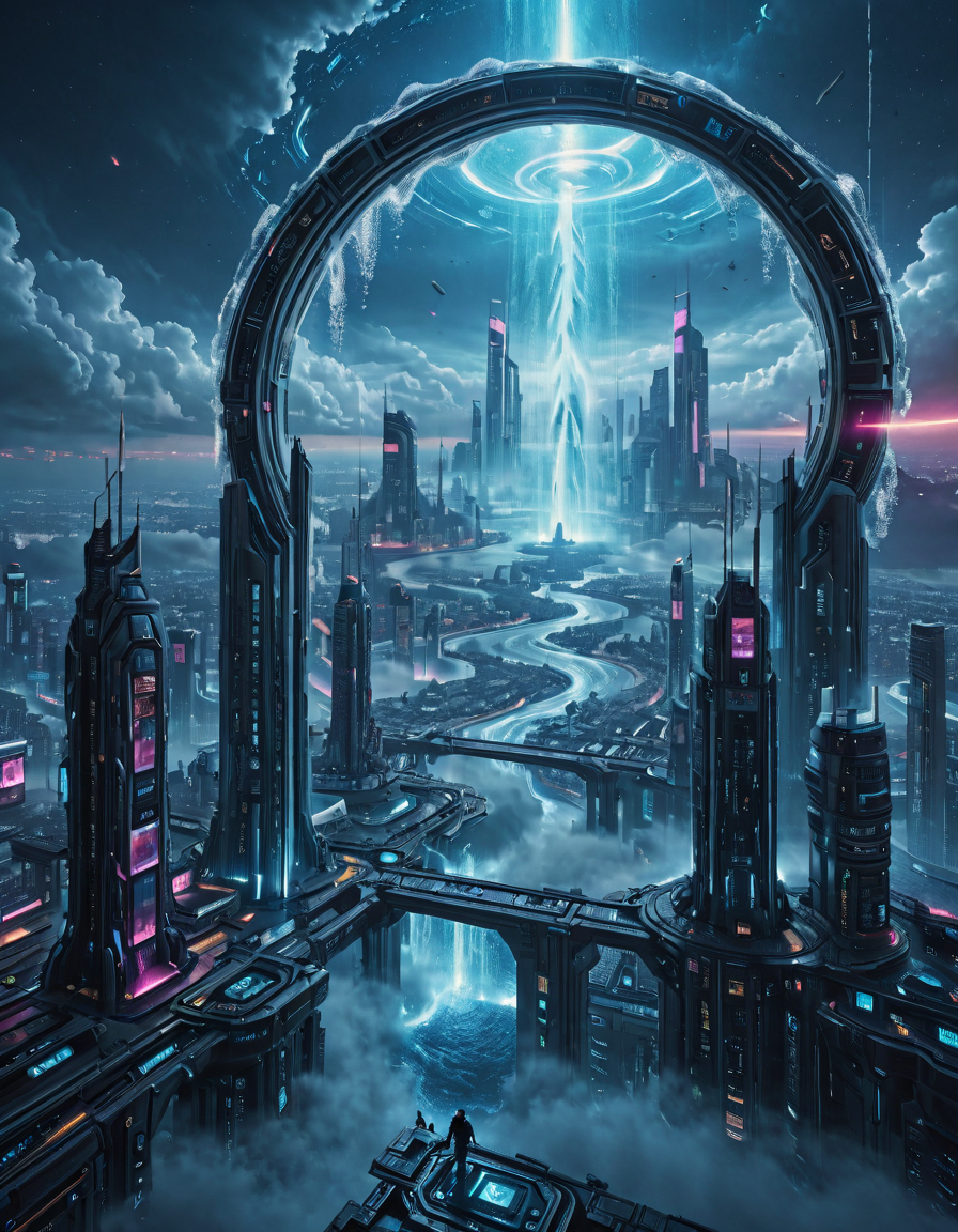 <lora:Space_Worlds_Minis_5:1.0> swminis5, swminis5all, beautiful giant waves, lots of wind, waterfalls, cyberpunk city,