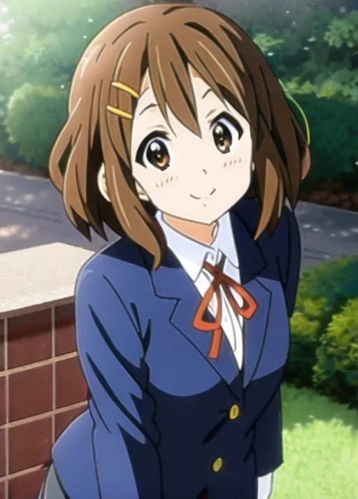 yui-1500:0.7,yui hirazawa,detailed lighting,detailed, (upper body),(close up),perspective from front, looking at viewer, smiling