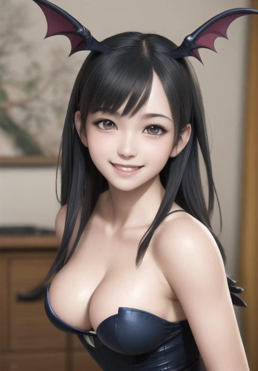 (Photo:1.3), highdetail, <lora:darkstalkers_morrigan:0.8>, darkstalkers_morrigan, smile, portrait,, (masterpiece, best quality, detailed:1.3), (trending on CGSociety, trending on pixiv, contest winner:1.3)