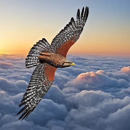 A majestic bird soaring through the cloudst,<lora:HMSGé¸ç±»æå½±XL-000001:1>,
