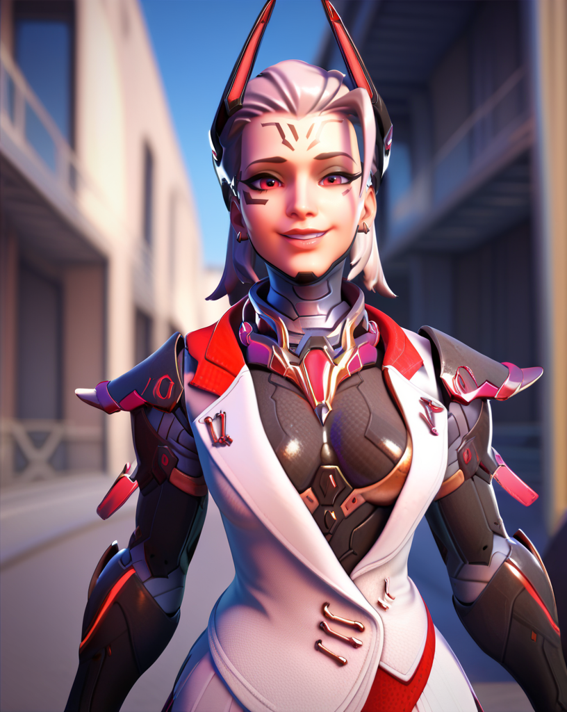 score_9, score_8_up, score_7_up, score_6_up, 1girl, 2.5d, 1girl, bodyshot, mercy vengeance, mercy (overwatch),  looking at viewer, evil smile, futuristic destroyed  city background <lora:mercy vengeancev2-000025:1>