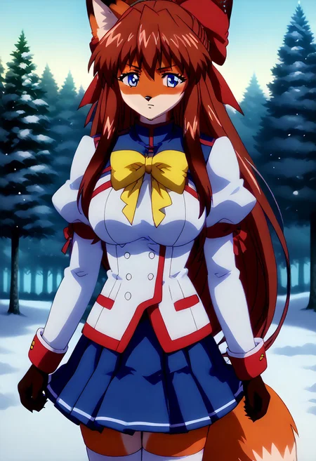 score_9, score_8_up, score_7_up, high res, best quality, (((fox))), fluffy_new_year, merry_furistmas, anime screencap,
KanzakiaoiTB fox, KanzakiaoiTB, tbuniform, solo, female focus, long hair, brown hair, hair ribbon, bangs, blue eyes, school uniform, skirt, thighhighs, long sleeves, white jacket, blue skirt, miniskirt, puffy sleeves, pleated skirt, large breast,
forest, snow, Christmas, anime screencap, anime coloring, shiny, <lora:Fluffy_New_Year__Merry_Furistmas:1>