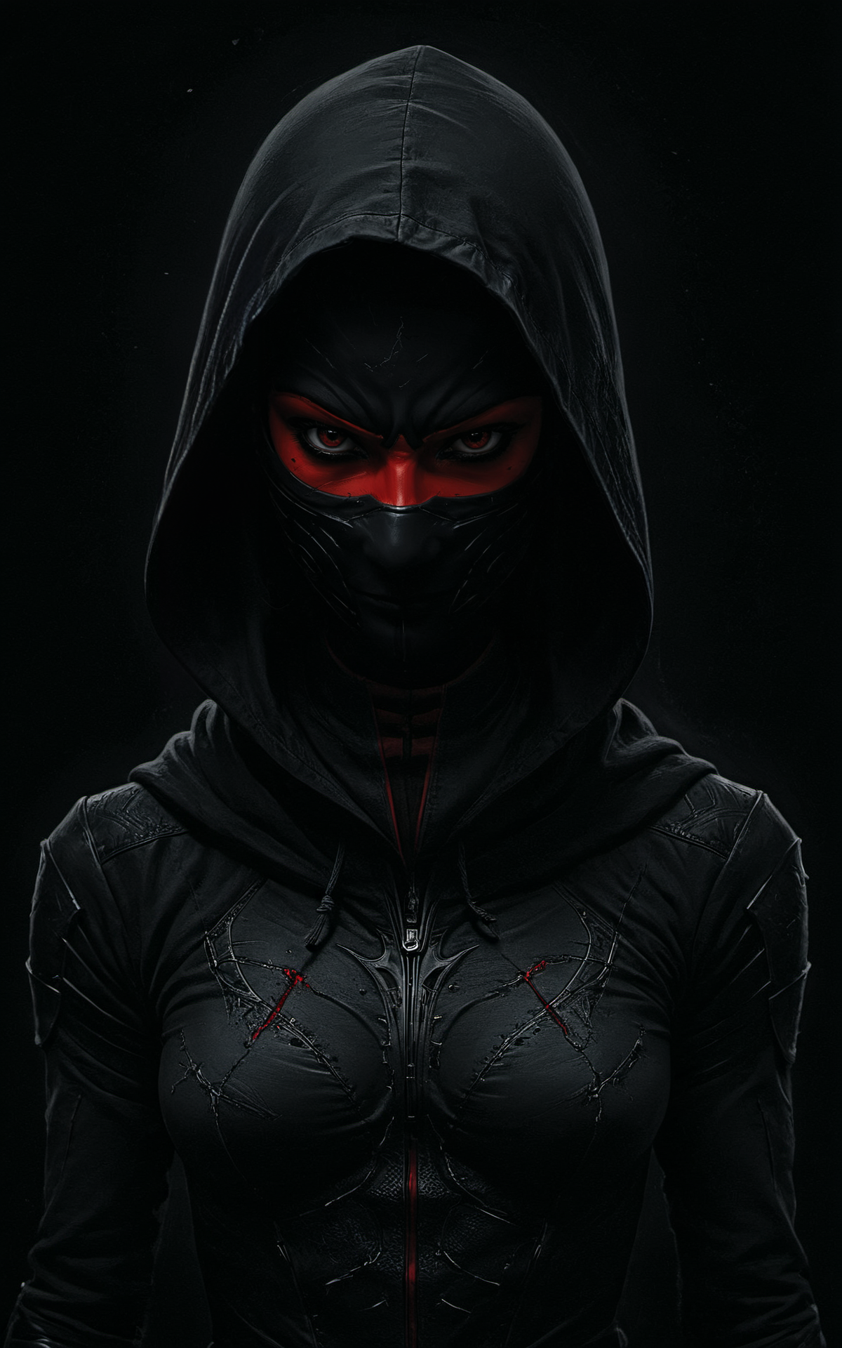 concept art (((black and red charcoal sketch))),woman assassin,hooded,masked,breathtaking impress me by creating an award-winning photograph exploring an original and unconventional theme that captivates and amazes the viewer. Push boundaries of traditional concepts,infusing the image with creativity and wonder,leaving a lasting impression on those who behold it,32K,absurdres,intricately detailed,. award-winning,professional,highly detailed . digital artwork,illustrative,painterly,matte painting,highly detailed,<lora:- SDXL - vant_blk_contrast_V2.0:1>,
