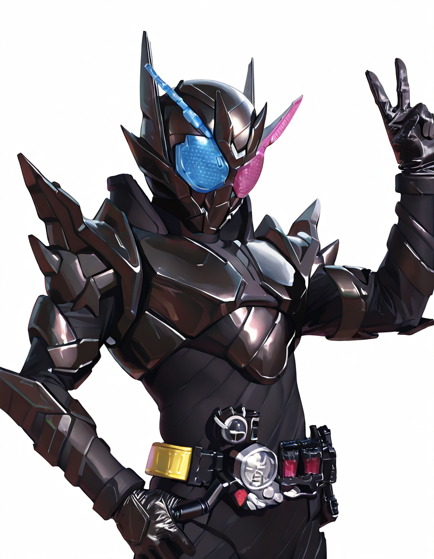 zigou masterpiece, best quality, amazing quality, very aesthetic, absurdres, selfie of KRBLDHAZARD, robot, solo, KHAZRD helmet, KHAZRD armor, KHAZRD bodysuit, KHAZRD belt, KHAZRD holster, KHAZRD gloves, peace sign, white background zigou <lora:zigouILL:1> <lora:Kamen_Rider_Build_-_Masked_Rider_Build_ä»®é¢ã©ã¤ãã¼ãã«ã_16_in_1_v2:1>