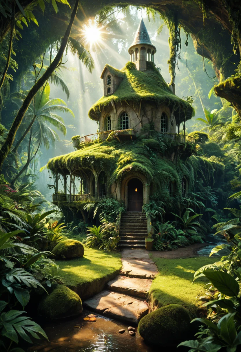 score_9, score_8_up, score_7_up, zPDXL3, detailxl,
<lora:add-detail-xl:1> <lora:xl_more_art-full_v1:0.7> a beautiful painting of a glass dome house in a tropical rainforest, sun rays, by greg rutkowski, fantasy, artstation, award - winning, nature